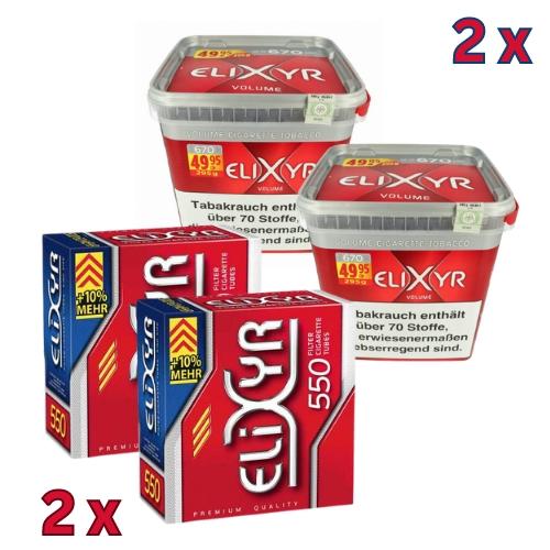 Elixyr Rot 590g Tabak Sparpaket ( 2 x Elixyr Rot 295g & 2 x Elixyr 550 Stück Hülsen )