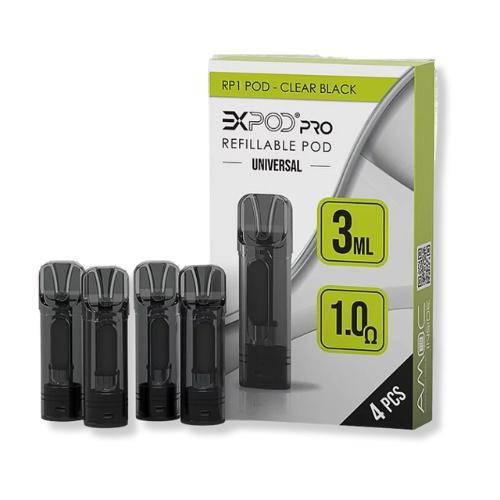 Expod Pro RP1 Refillable Pod Universal 1,0 Ohm Clear Black 4 Stück