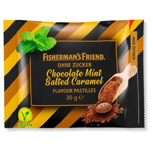 Fishermans Friend Chocolate Mint Salted Caramel ohne Zucker 30g