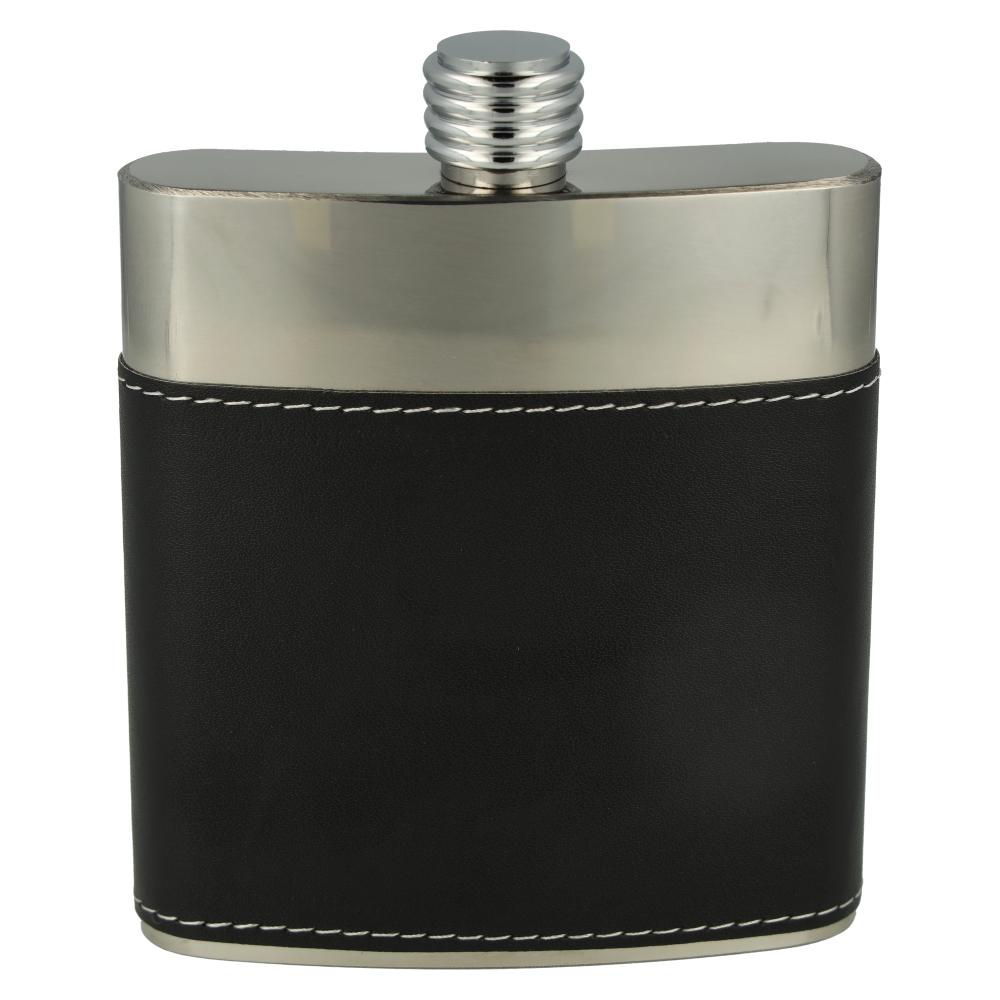 Flachmann Edelstahl  Leder schwarz/chrom 6oz.