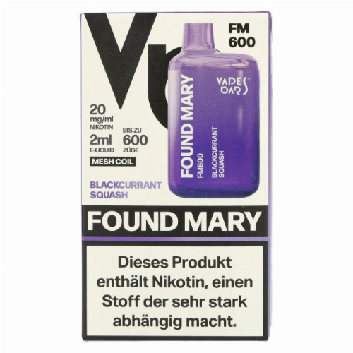 Found Mary FM600 Vapes Bars Einweg E-Zigarette Blackcurrant Squash 20mg