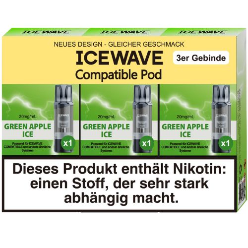 Icewave Compatible Pod Green Apple Ice 20mg/ml 3 Stück