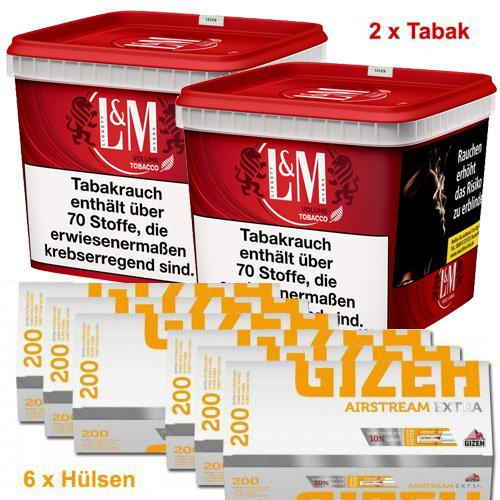 L&M Sparpaket 390g (2x195g) Tabak + Gizeh 1200 (6x200 Stk.) Hülsen