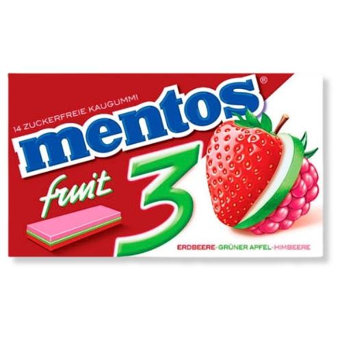 Mentos fruit 3 Kaugummi Erdbeere Grüner Apfel Himbeere 33g
