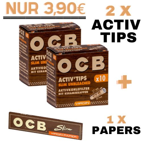 OCB Set Unbleached ( 2 x OCB Activ Tips 10 Stück + 1 x OCB Slim Virgin Papers 32 Stück)