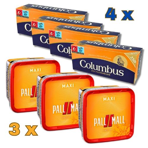 Sparpaket - 3 x Pall Mall Allround 263g Dose + 4 x Columbus 250 Stück Hülsen