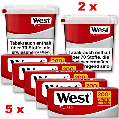 West Red Sparpaket ( 2 x West Red Giga Box 190g ) + ( 5 x West Red Zigarettenhülsen 200 Stück )