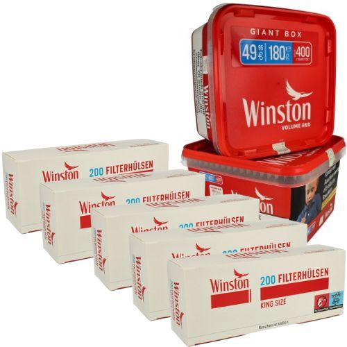 Winston 360g Tabak Sparpaket ( 2 x Winston 180g & 5 x 200 Stück Winston Hülsen )