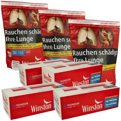 Winston 465g Tabak Sparpaket ( 3 x Winston 155g & 4 x 250 Stück Winston Extra Hülsen )