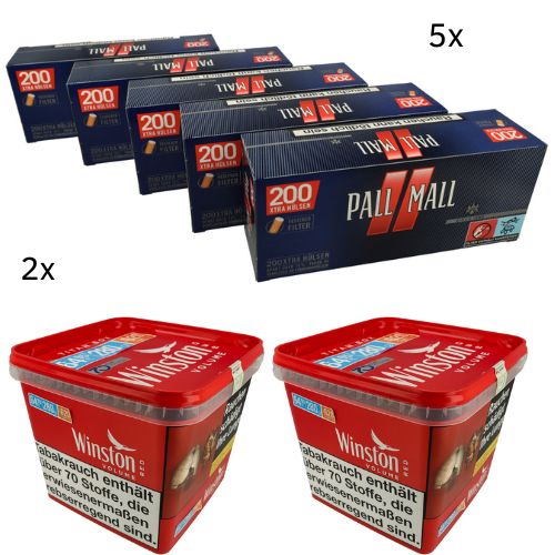 Winston 560g Tabak & Pall Mall Hülsen Sparpaket (2 x Winston 280g & 5 x 200 Stück Pall Mall Hülsen)