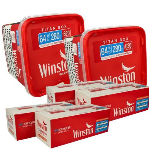 Winston 560g Tabak Sparpaket (2 x Winston 280g & 4 x 250 Stück Winston Hülsen)