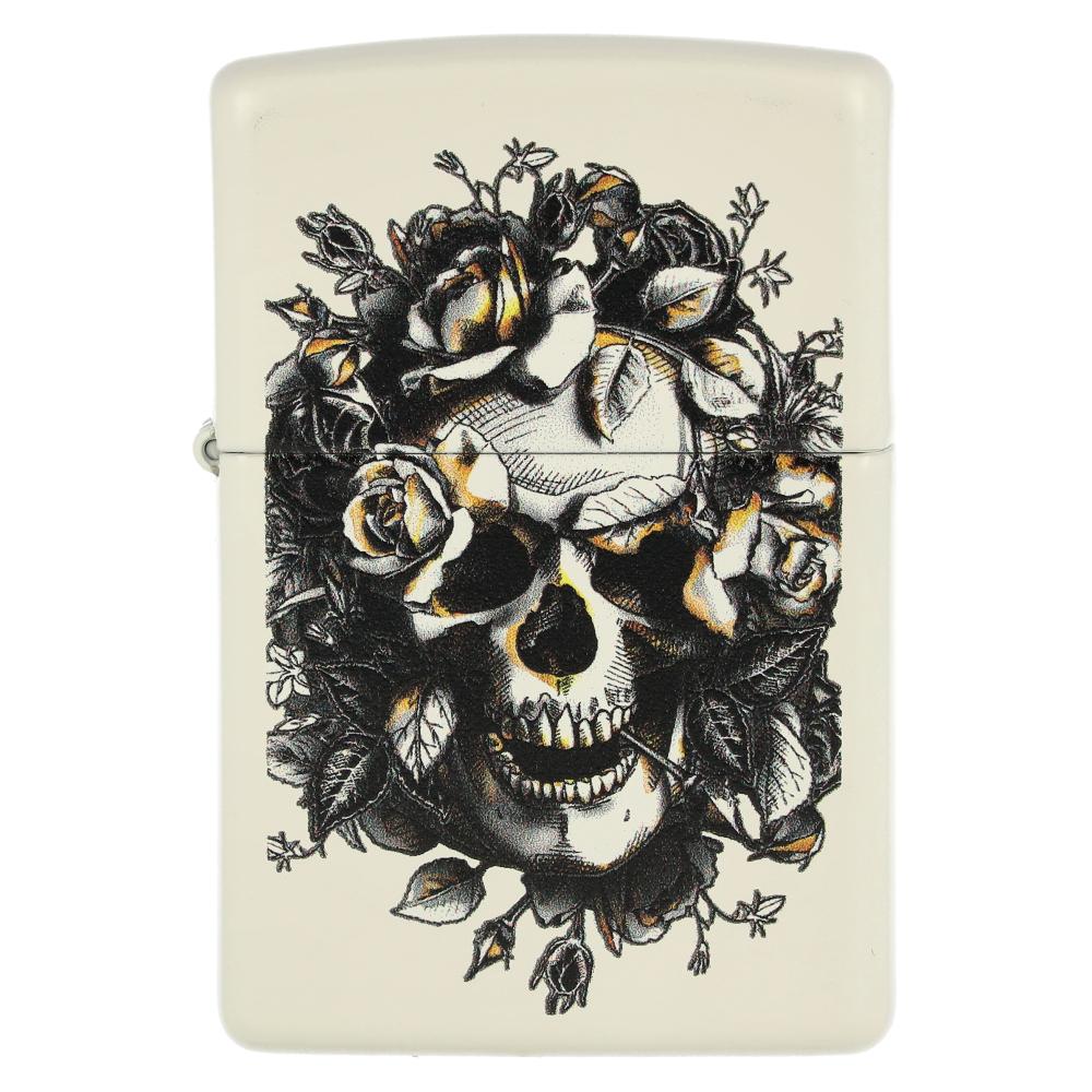 Zippo Feuerzeug Skull and Roses weiß matt