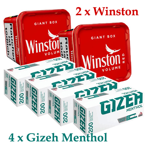 2 x Winston Giant 205 Tabak + 4 x Gizeh Menthol 200 Hülsen