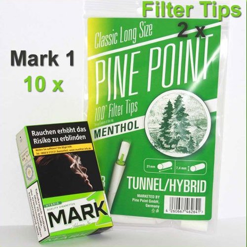 Mark 1 Menthol Zigaretten Baukasten Set (1 Stange Zigaretten) + (2 x Pine Point Filter Tips)