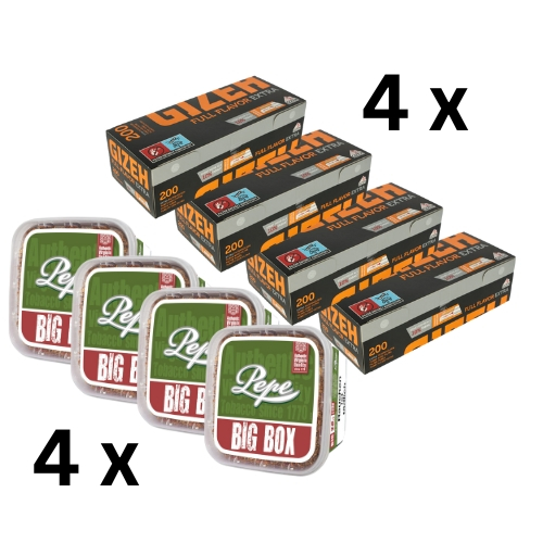 4x Pepe Tabak 170g Tabak + 4x Gizeh Full Flavor Extra 200 Stück - Sparpaket