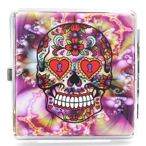 Angelo Zigaretten Etui Mexican Skull 20er Bunt-Violett