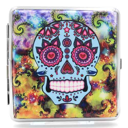 Angelo Zigaretten Etui Mexican Skull 20er Hellblau-Bunt