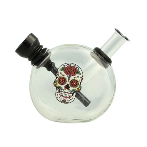 Mini Glas Bong Wildfire Sticker/Clear Totenkopf Nr.1