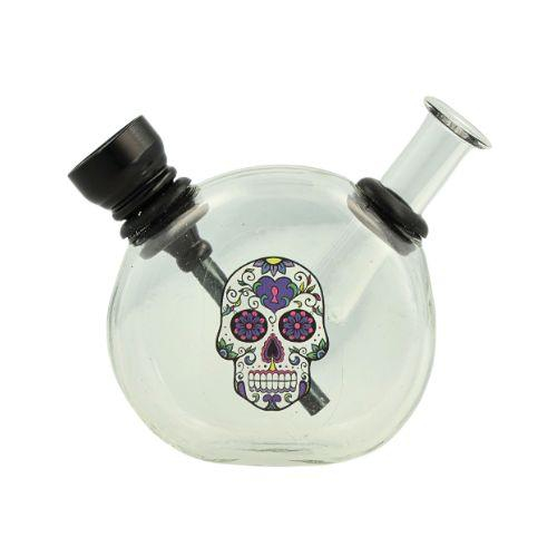 Mini Glas Bong Wildfire Sticker/Clear Totenkopf Nr.2