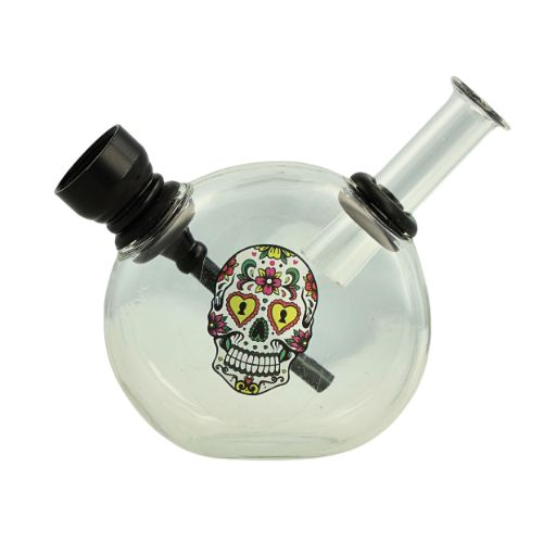 Mini Glas Bong Wildfire Sticker/Clear Totenkopf Nr.3