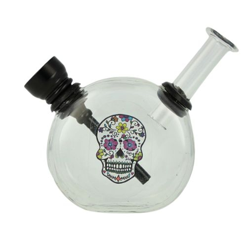 Mini Glas Bong Wildfire Sticker/Clear Totenkopf Nr.4