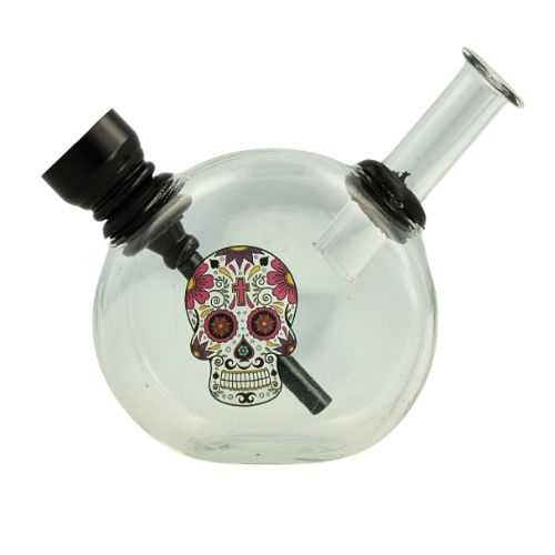 Mini Glas Bong Wildfire Sticker/Clear Totenkopf Nr.5