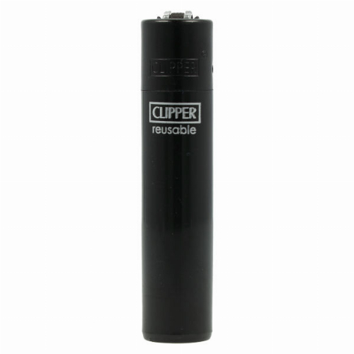 Clipper Feuerzeug Uni Solid Branded Schwarz mit Schwarzer Kappe