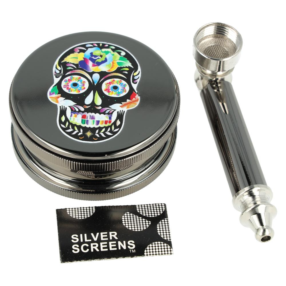 Dreamliner Skull Set mit Grinder, Pfeife und Siebe Gunmetal Nr. 6