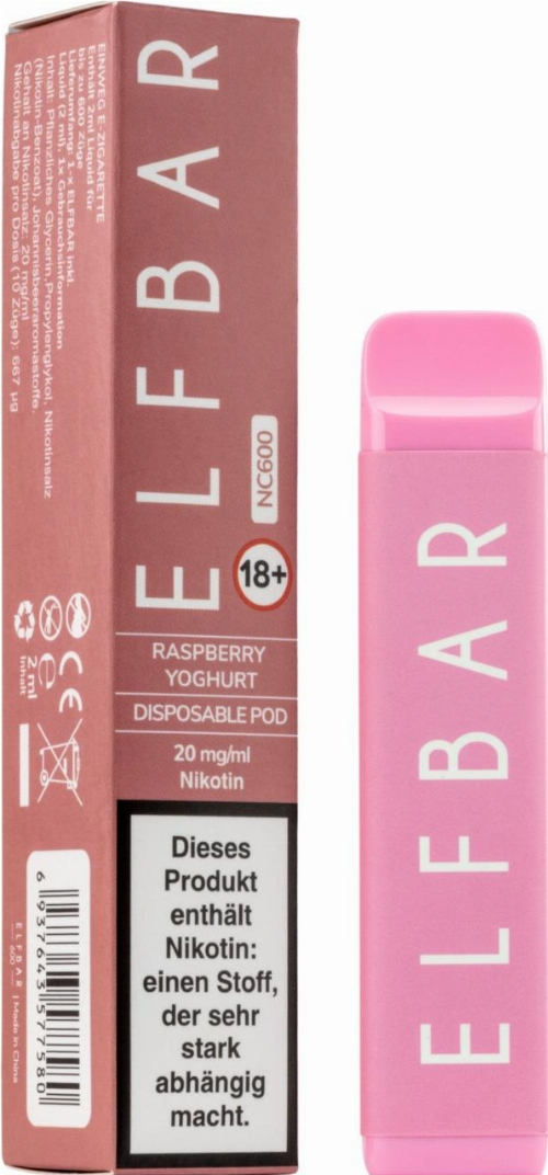 Elf Bar NC600 Einweg E-Zigarette Raspberry Yoghurt 20 mg Nikotin