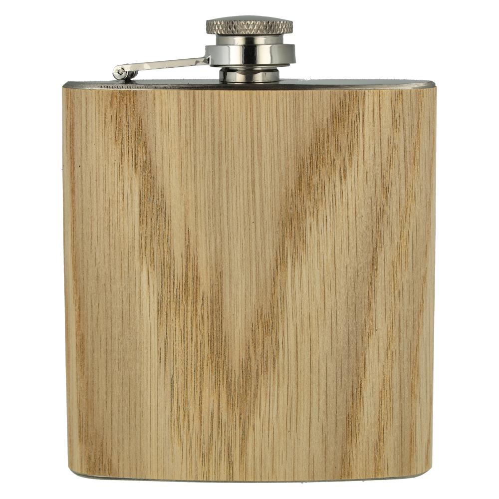 Flachmann Edelstahl / Holz hellbraun 6oz.