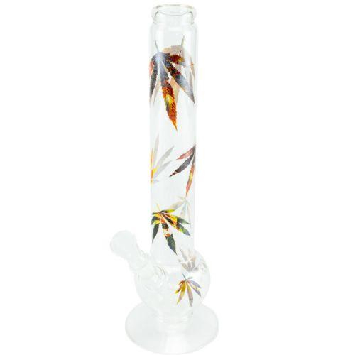 Glas Bong Multi Leaf Bunt - Transparent 38cm Gerade - Bauchig