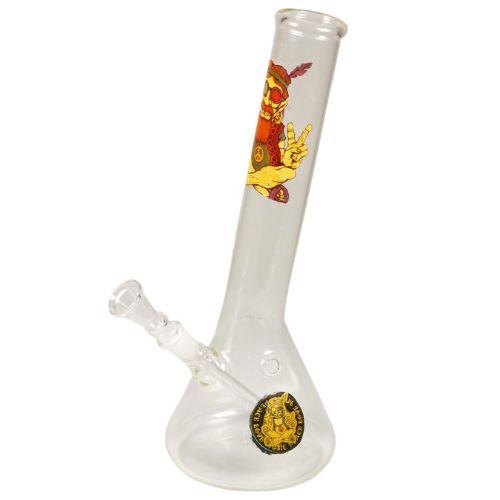 Glas Bong SmoKing Transparent mit Rastamann-Druck 30cm Gebogen - Bauchig