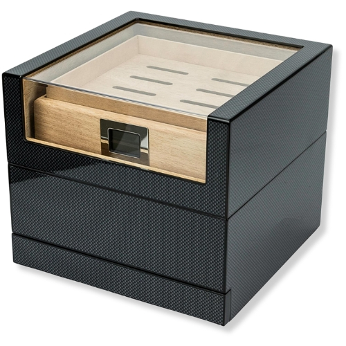 Humidor Carbon Finish mit Acryltop für ca. 50 Zigarren