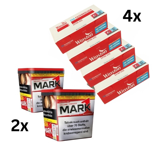 Mark 1 800g Tabak Sparpaket ( 2 x Mark 1 400g & 4 x Winston Extra Hülsen 250 Stk. )