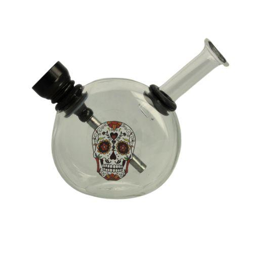 Mini Glas Bong Wildfire Sticker/Clear Totenkopf Nr.7