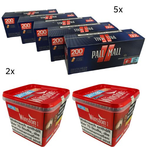 Winston 560g Tabak & Pall Mall Hülsen Sparpaket (2 x Winston 270g & 5 x 200 Stück Pall Mall Hülsen)