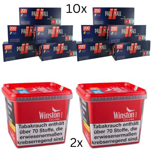 Winston 560g Tabak & Pall Mall Hülsen Sparpaket (2 x Winston 270g & 10 x 200 Stück Pall Mall Hülsen)