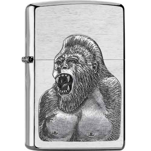 Zippo Feuerzeug chrom gebürstet Plakette Gorilla