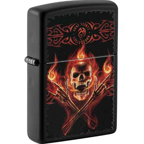 Zippo Feuerzeug schwarz color Anne Stoke Flaming Skull