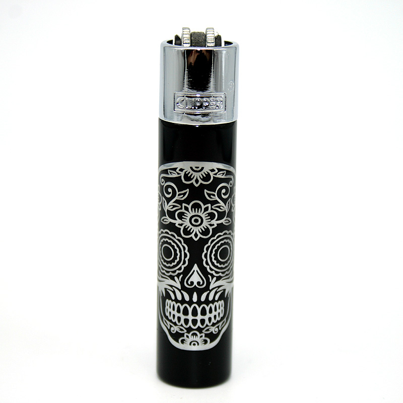 Clipper Feuerzeug Metall Mex Skulls silber