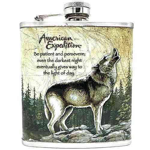 Flachmann Chrom bedruckt - Motiv: Wolf 7oz/210ml