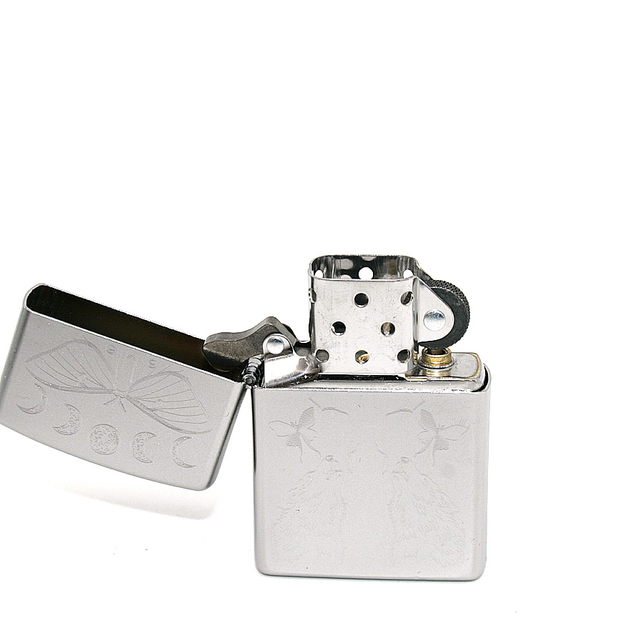 Zippo Feuerzeug Butterfly & Wolf Design Satin Chrom